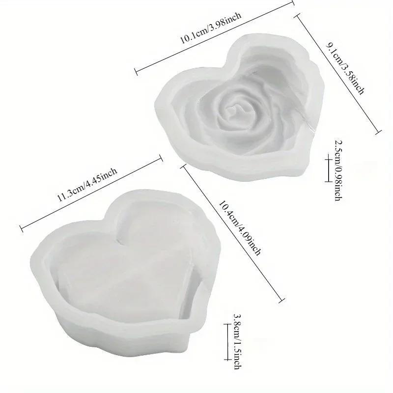 Handmade Creative Diy Heart Shape Rose Storage Box Silicone Mold with Lid DIY Carved Rose Candle Jar Concrete Cement Mould Epoxy