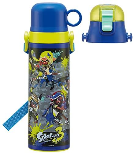 

Skater Kids Stainless Steel Water Bottle, 2-Way Design, 580ml (Direct Drinking) and 570ml (Cup Drinking), Splatoon 3 Design, Kid-Friendly and Lightwe