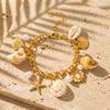 Ocean Style Gold Color Metal Starfish Conch Charm Bracelet For Women Boho Sea Star Imitation Pearl Bangle Summer Beach Jewelry