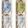 Women's Cotton Linen Floral Blouse With Short Sleeves For Summer Comfort