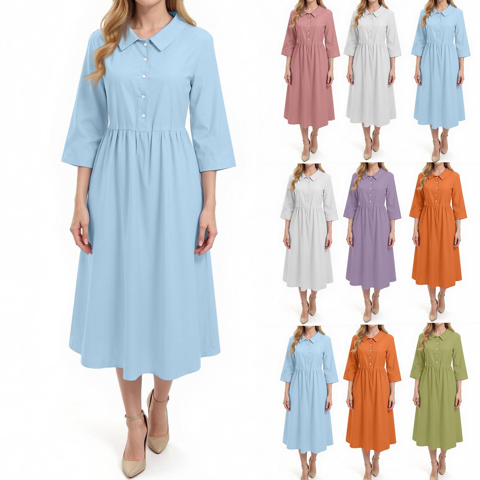 

Women s Fashion Solid-color Loose Shirt Dress M білий