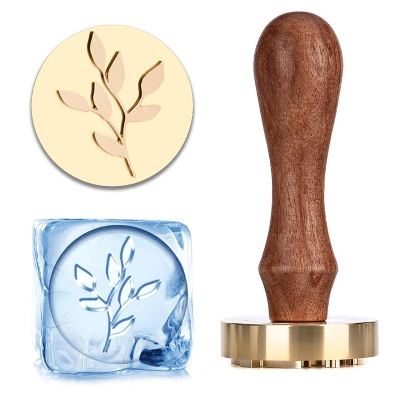 Wood Handle Ice Stamper Ice Engraving Tool With Intricate Carved Pattern For Cocktails Chocolate Desserts Embossing