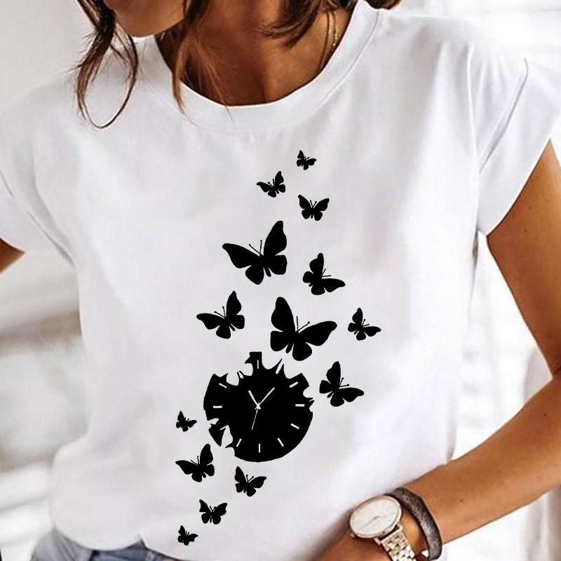 Women Printing Clothes Custom T-Shirt Watercolor Cute Tops Tshirt Short Sleeve Cartoon Heart Print Female Graphic O-Neck Tees