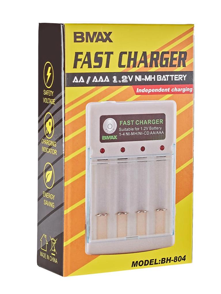 4-Slot AA/AAA Ni-MH/Ni-Cd Battery Charger with Independent 1.2V Charging Base and Flat AC Plug