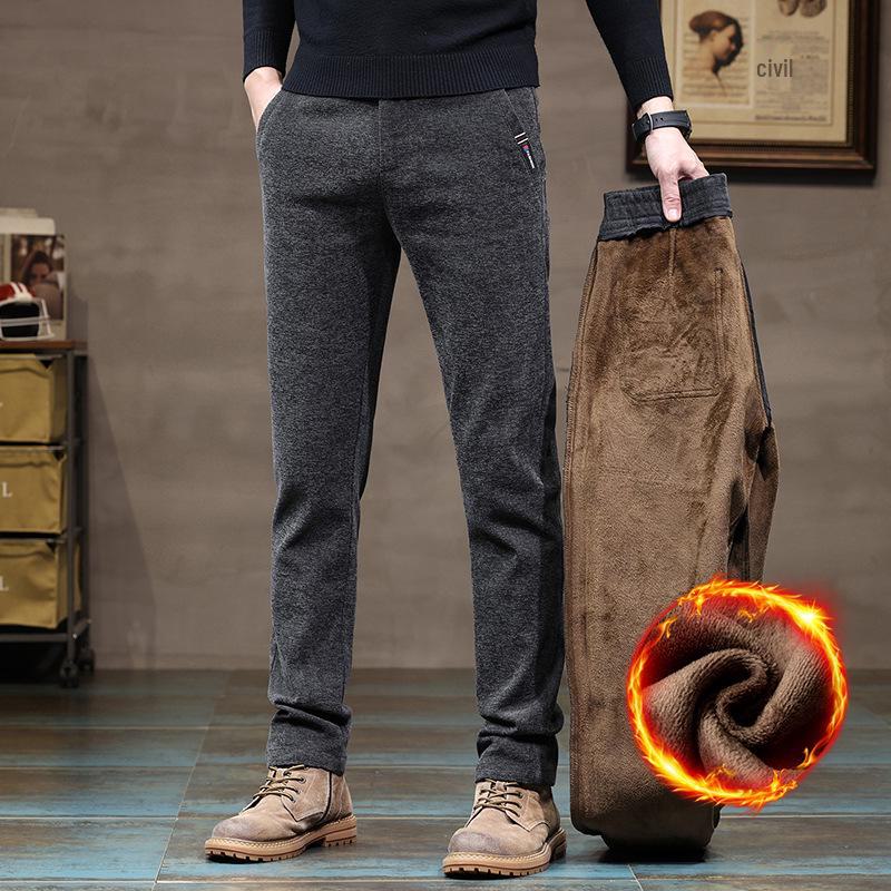 Men's Chenille Velvet Elastic Waist Casual Pants - Thick, Brushed Wool, Loose Fit for Autumn/Winter
