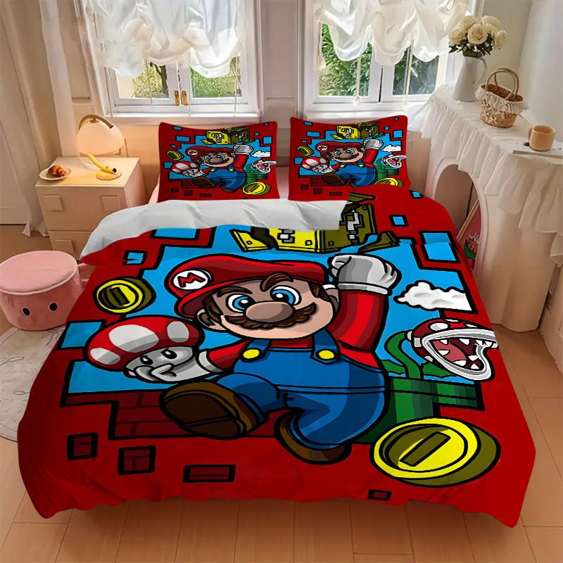 3pc Mario Adventure Bedding Set Guest Room Bedroom Decor Christmas Halloween Decor Birthday and Holiday Gifts- All Seasons 3pcs Quilt 129