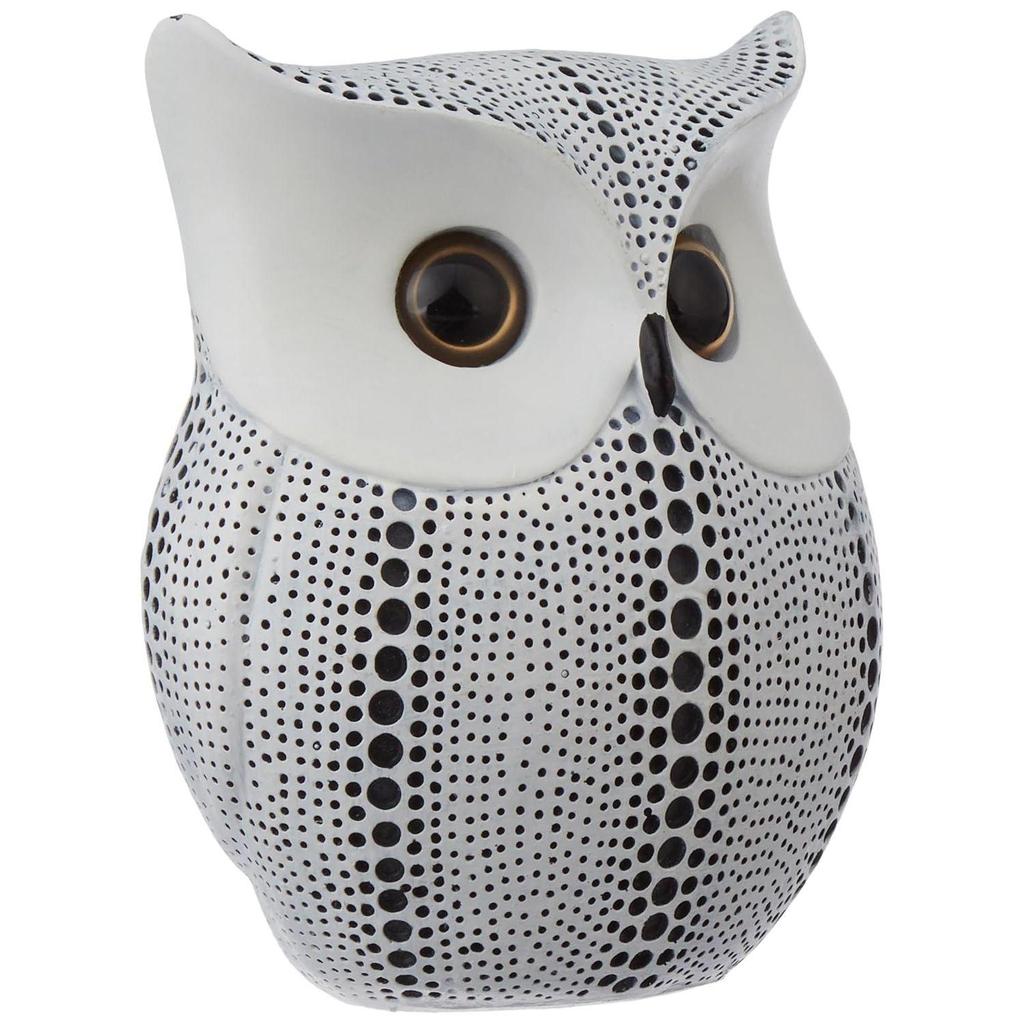 Modern Classy Happy Owl Resin Art Figure Showpiece (White), 13 x 6.5 cm