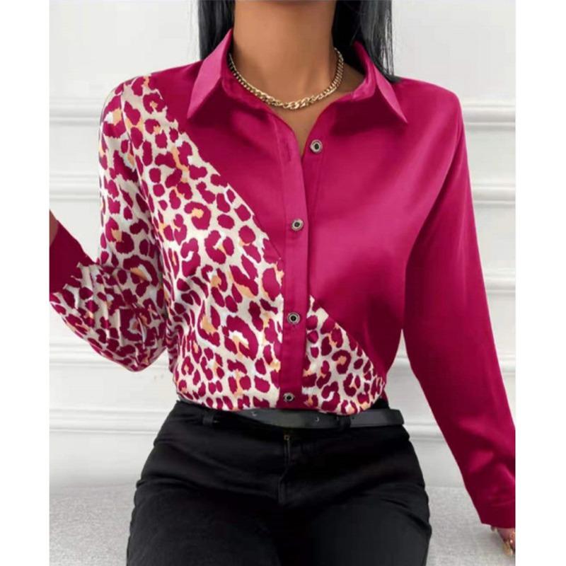 

BITCED Women s Fashion Casual Long Sleeve POLO Neck Blouses & Shirts International design XXL рожевий червоний колір