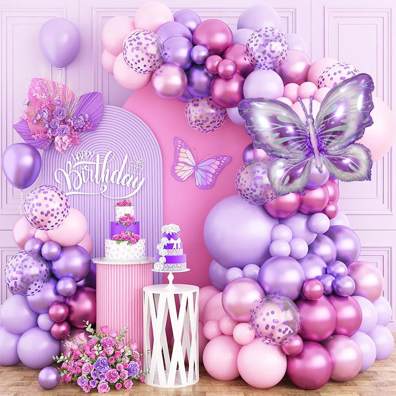 Purple Butterfly Balloon Garland Arch for Birthday Party Decoration Photo Props