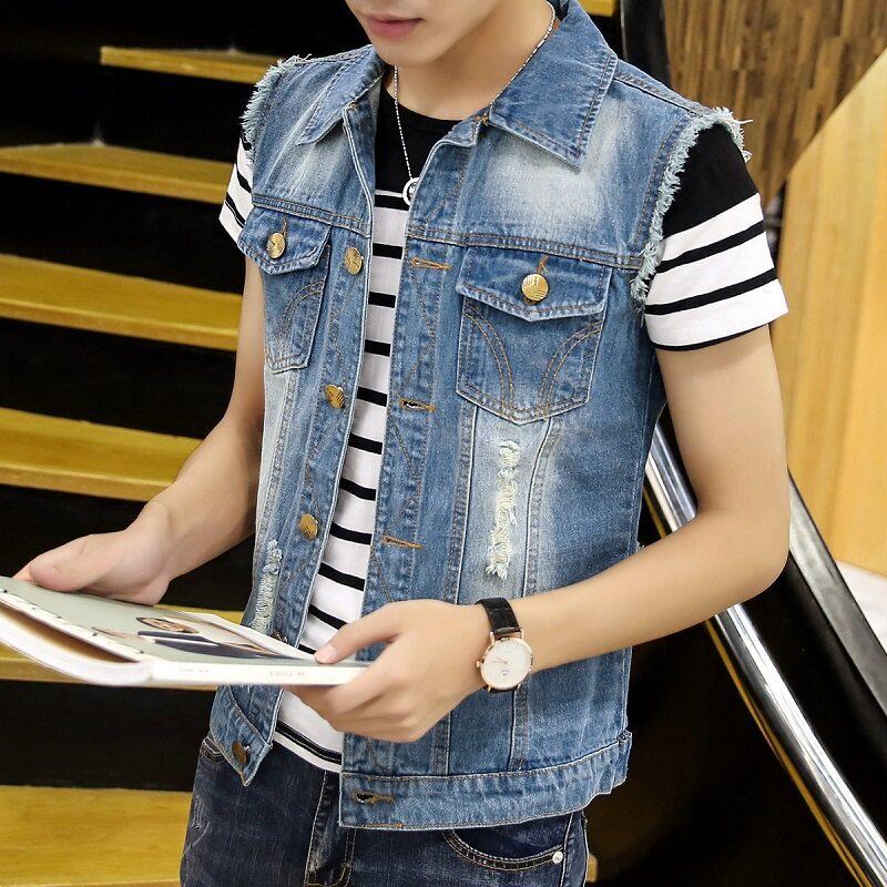 Men's Trendy Slim-Fit Denim Vest – Sleeveless Lapel Jacket