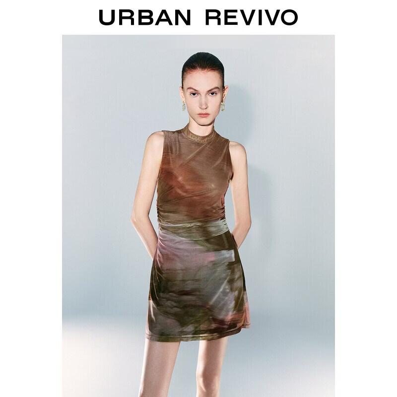 UR2026 Women s Color-block Print Mesh Dress S