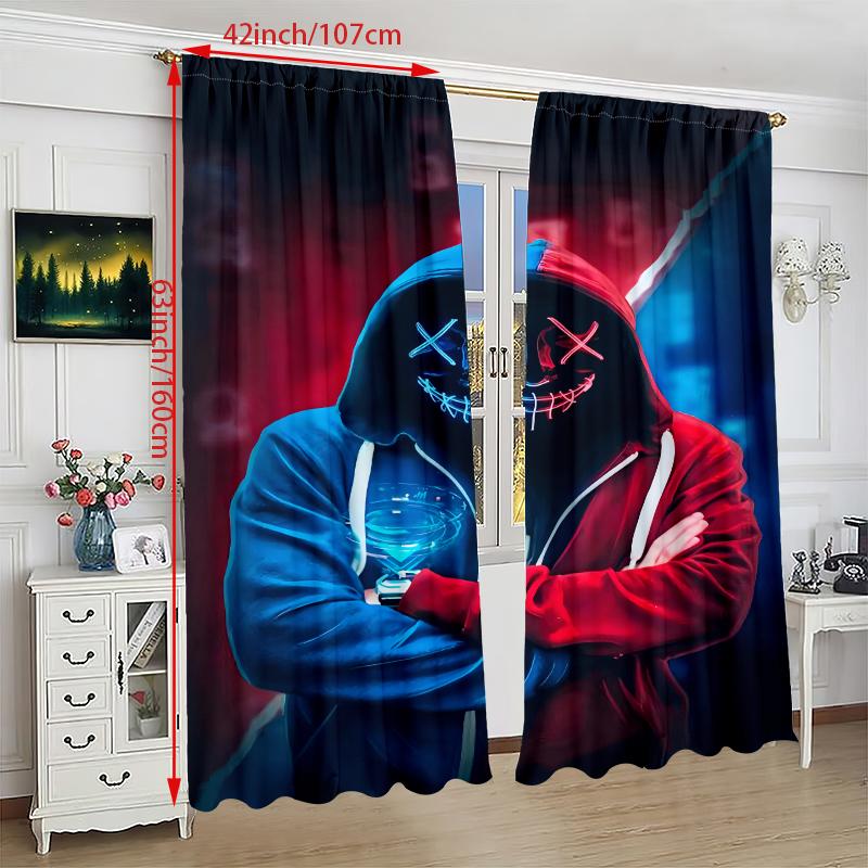 2pcs- Gamer Printed Curtains, Pole Bag Curtains 42*84, Bedroom and Living Room, Home Decoration, Room Decoration