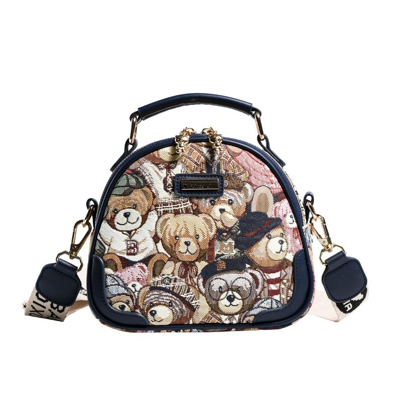 BEIBAOBAO Genți Crossbody Originale Street Trend pentru Femei Moda Pânză PU Splicing Poșetă Doamnă Cute Cartoon Urs Genți proaspete pe un singur umăr pentru femei