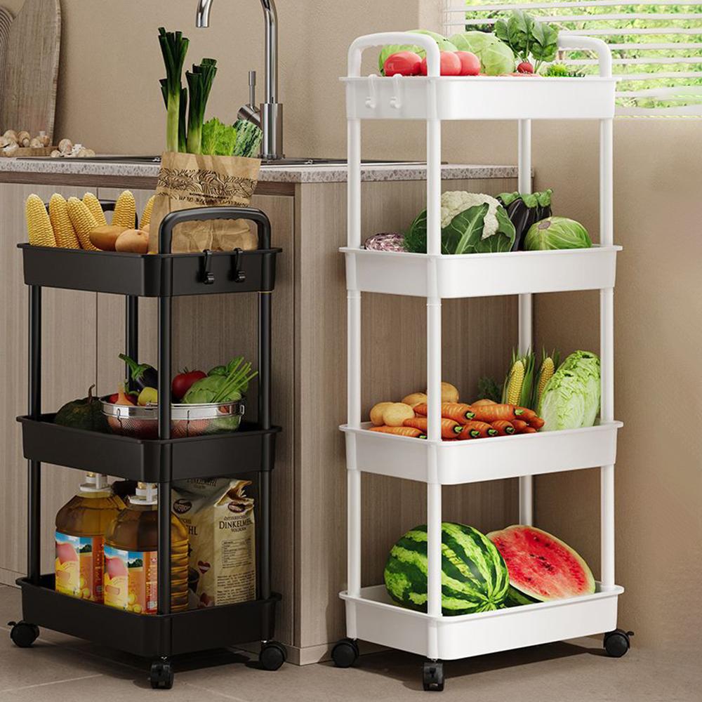 Carrello Domestico Scaffale Portaoggetti da Pavimento, Carrello Portaoggetti da Cucina Multifunzionale, Portaoggetti Mobile con Ruote, Applicazione Multiscena