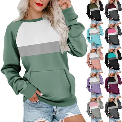 Langarm-Sweatshirt für Damen, lässiger Rundhalsausschnitt, süßer Pullover, bedrucktes leichtes Sweatshirt mit Tasche