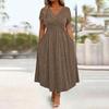Glitter Sparkly Summer Dress for Women Twist Front V Neck Flowy Beach Sundress Short Sleeve A-line Swing Long Dress