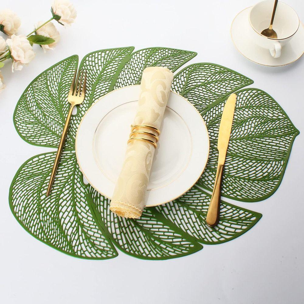 3pcs Hollow Leaf Shape Placemat Anti Slip Tableware Pad Cup Pad Table Mat  Hotel