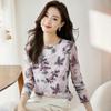 Long-sleeved Design Slim Pullover Tie-dye Base Top for Womens Spring Latest Printed Round Neck Versatile T-shirt