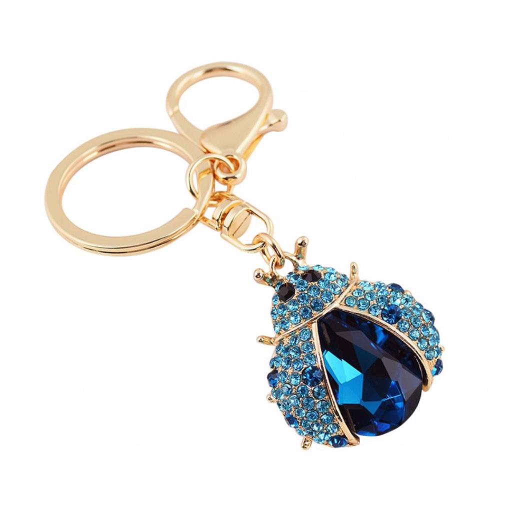 Women Cute Ladybug Shape Rhinestone Keychain Keys Ring Chain Holder Bag Decor