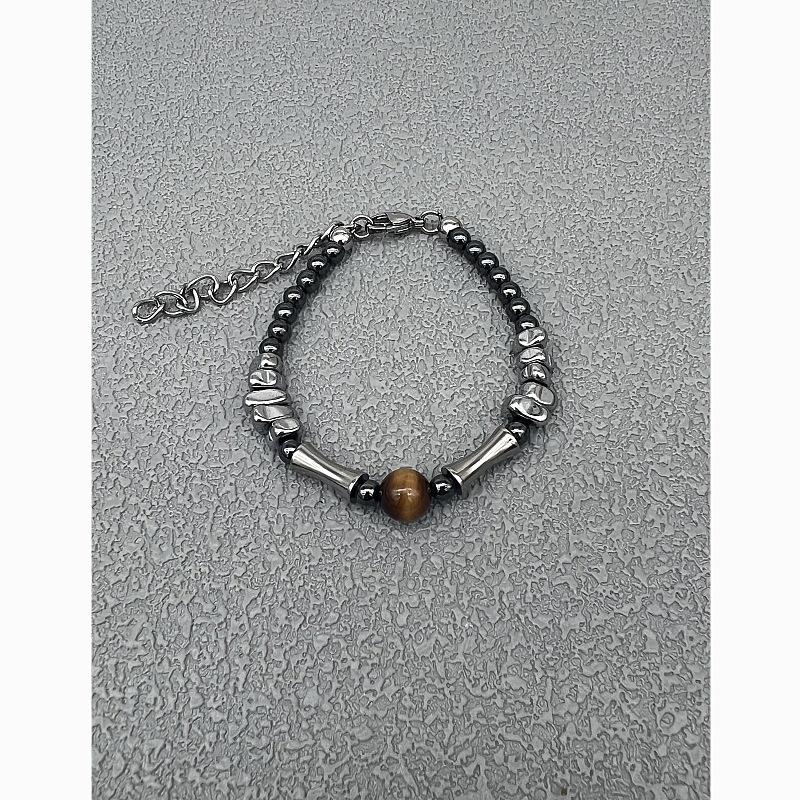 Tiger Eye & Obsidian Beaded Bracelet - Unisex Natural Retro Style