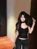 Hot Girl Halter Strap Padded Camisole - Slim Fit Pleated Waist, Sheer Back Sleeveless Top