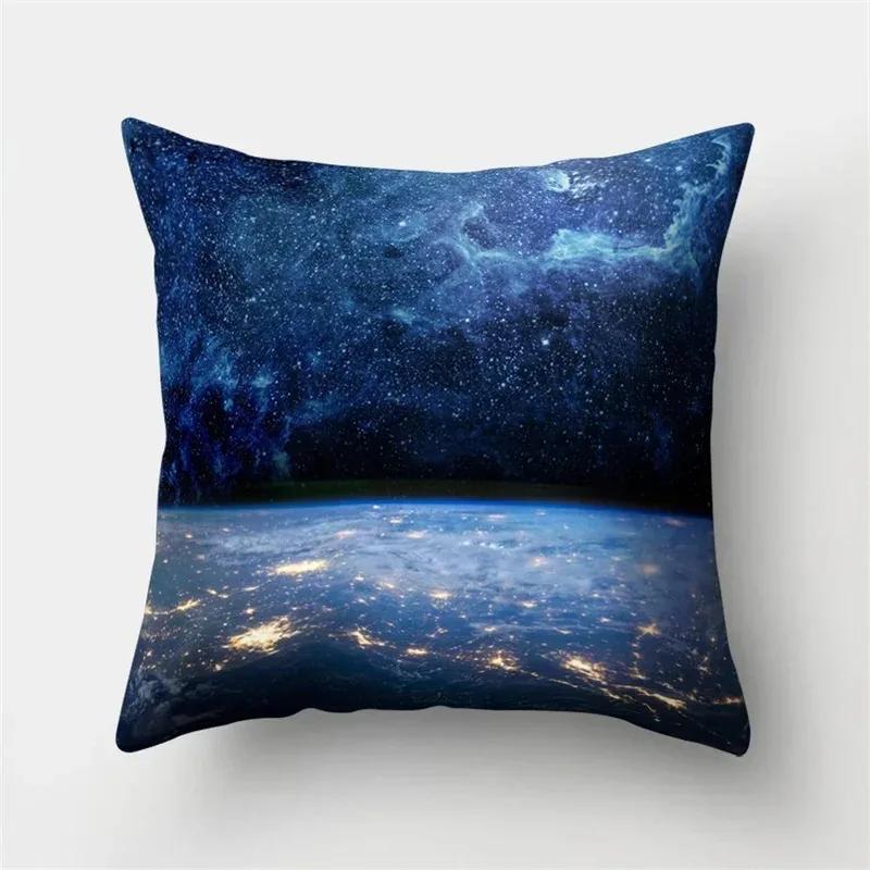 Rainbow Starry Sky Moon Fantasy Pattern Throw Pillow Cover With Short Plush Print For Living Room Sofa Decoration Cushion Cover