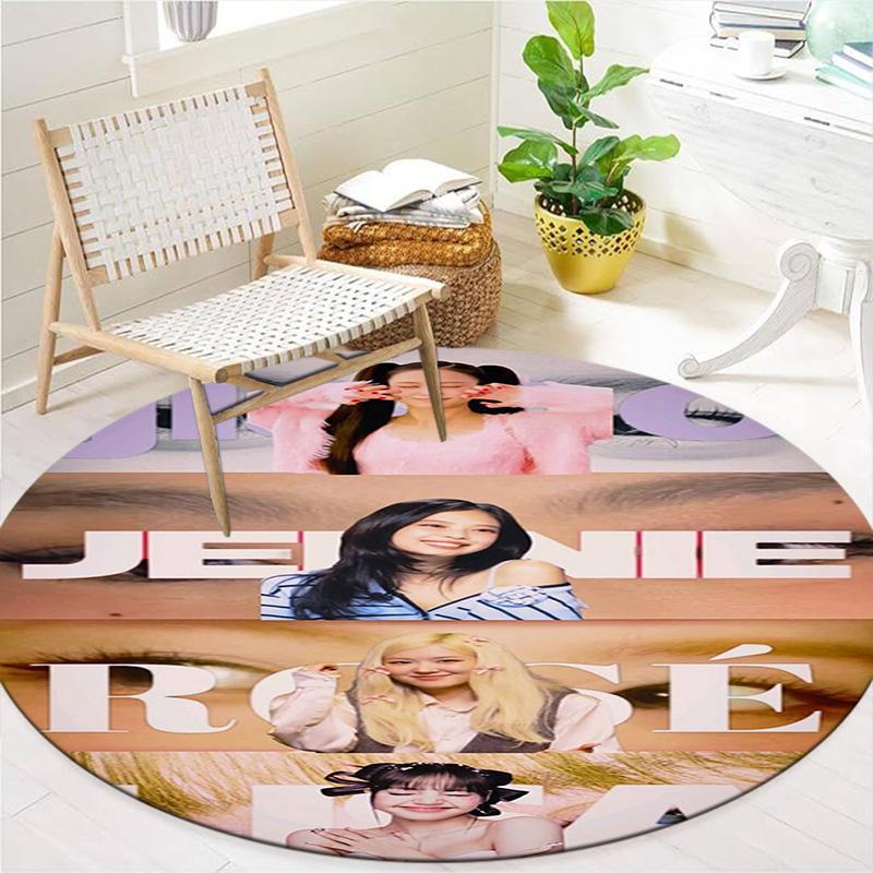 Blackpink Round Area Rug,Carpet Rug for Living Room Bedroom Sofa Playroom Decor,Non-slip Floor Mat