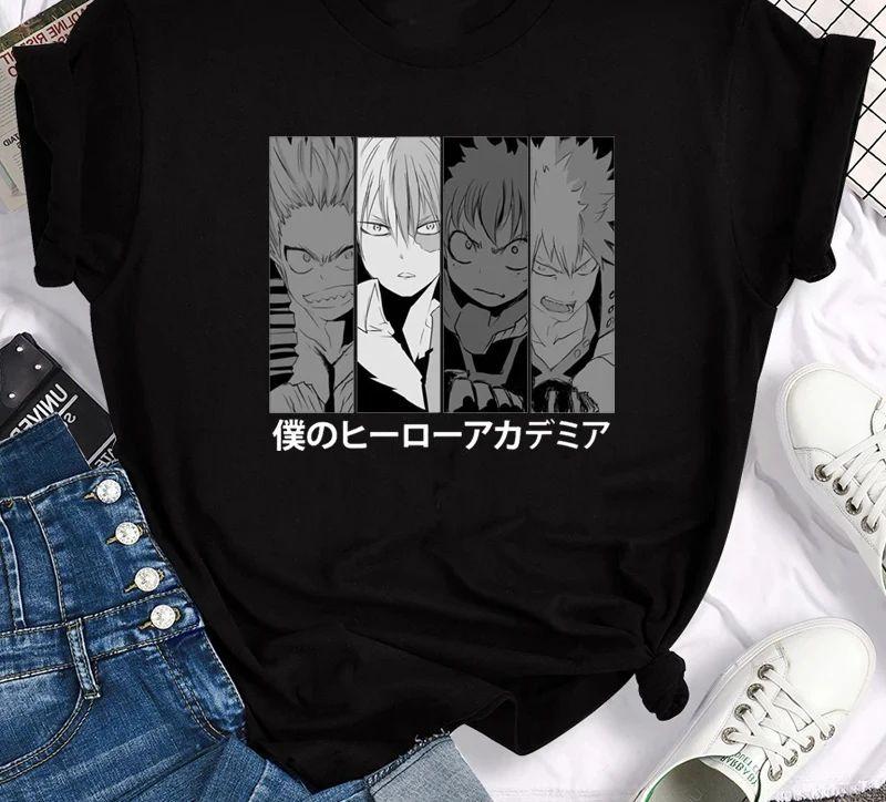 Japanese Anime My Hero Academia Graphic Fun Print T Shirt Fashion Women Retro Cotton T-shirt  Summer Loose Y2K Top T-Shirt