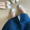 Sheepskin version~ Soft leather silver square head bow light mouth leather thin Mary Jane shoes women's flat ballet shoes