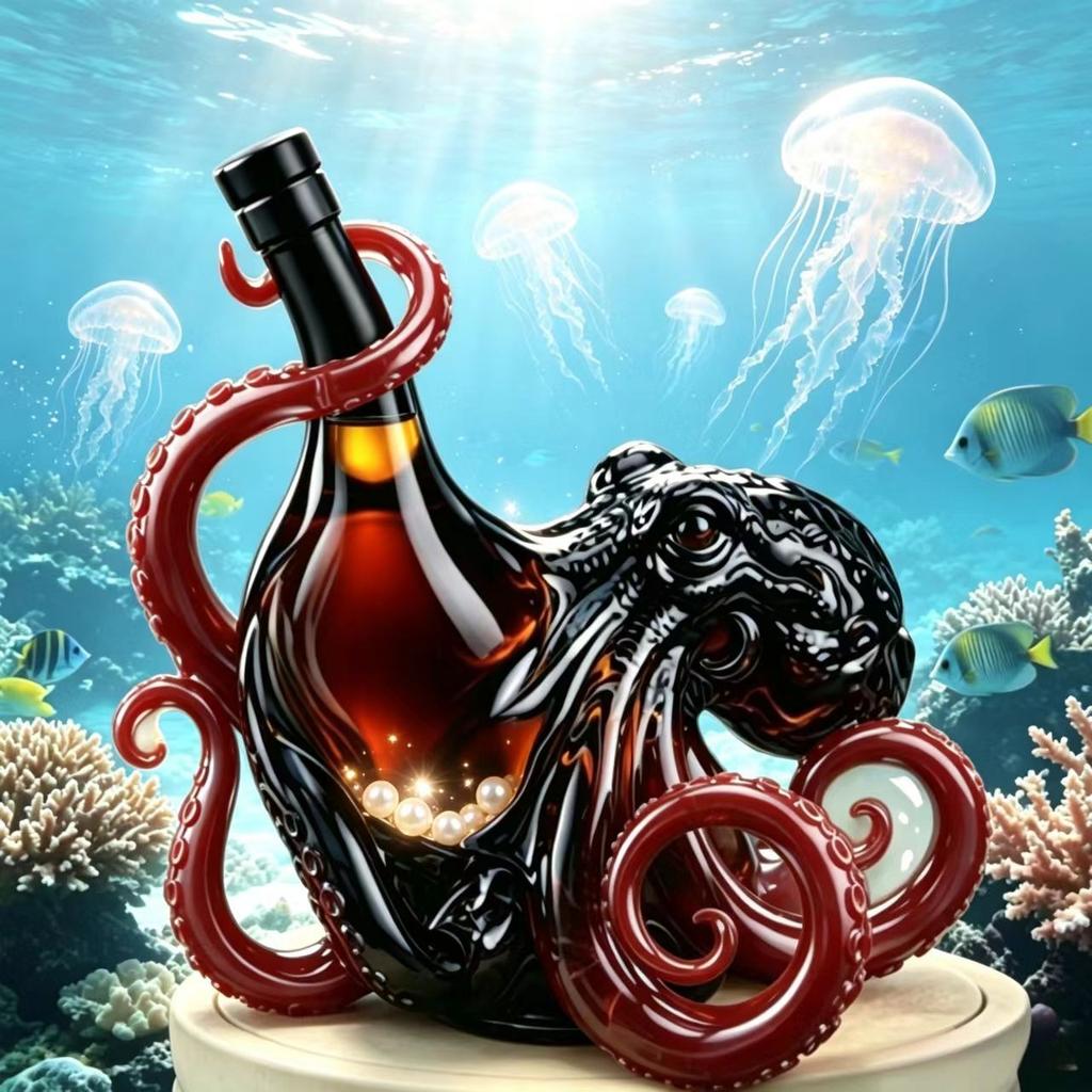 Octopus Shaped Glass Whiskey Decanter with Red Tentacles Liquor Bottle for Home Bar