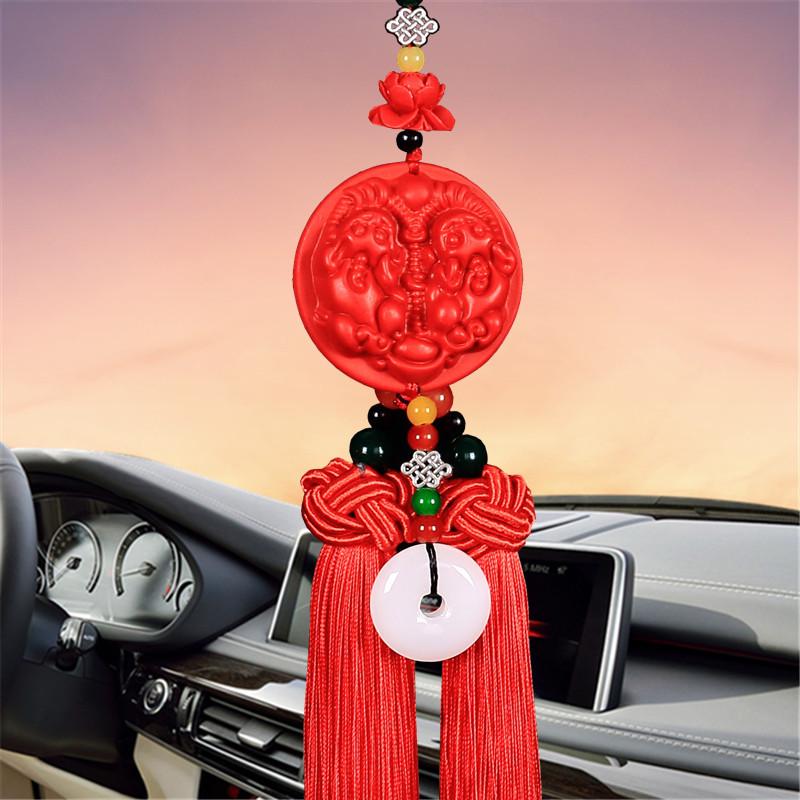 Cinnabar Rearview Mirror Pendant: Double-Sided Chinese Knot Gourd for Safe Entry and Exit.