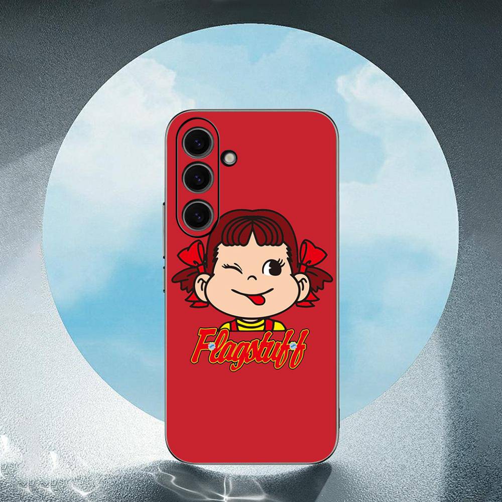 Cartoon Fujiya Peko Milky Girl Boy For Samsung Galaxy S23 S24 S25 Ultra S22 Plus S21 Black Soft Case Waterproof Soft Case