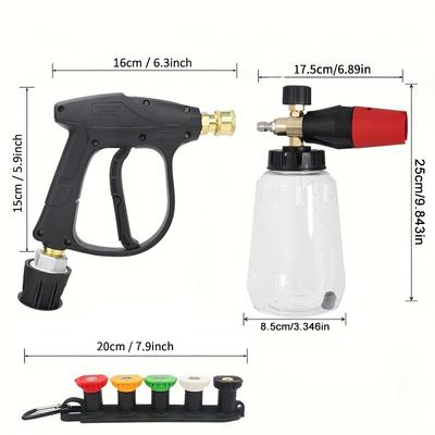 Portable High Pressure Washer Gun Kit with Foam Cannon & M22 Adapter (14/15mm), Perfect for Car Motorcycle Home Cleaning