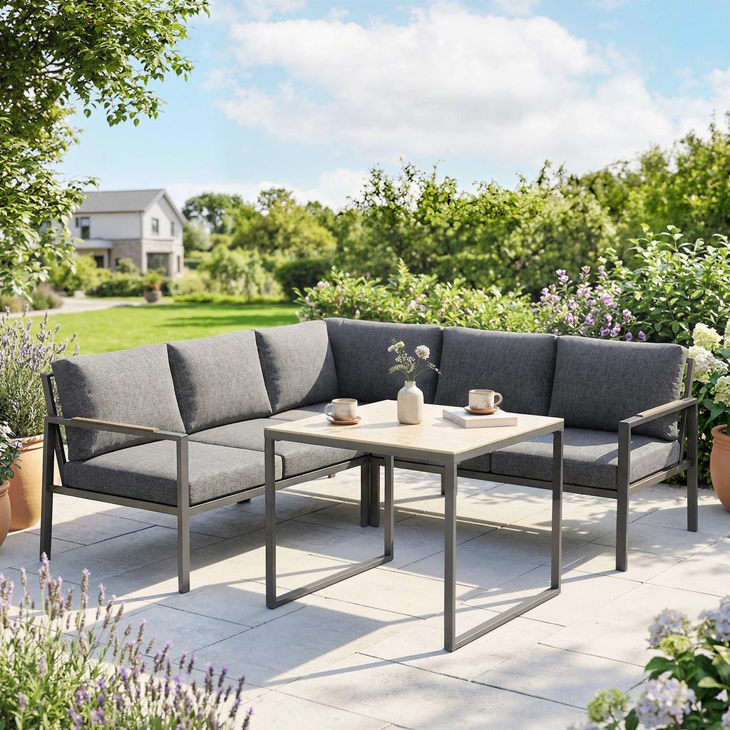 Outdoor Garden Furniture Set, 3-Piece, 5 People, 2 Sofas, Coffee Table, 183 x 183 x 72 cm, Dark Grey