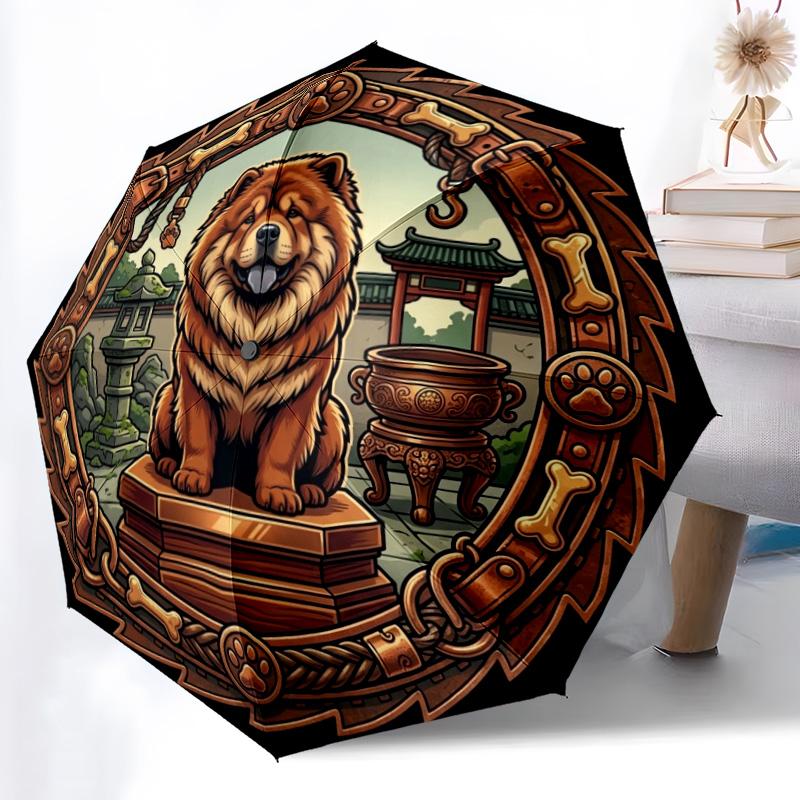 Chow Chow Japanese Garden Pattern Umbrella, Portable and Foldable Design, 8 Ribs, a Casual Accessory for Halloween, Christmas, and Birthday Gifts.