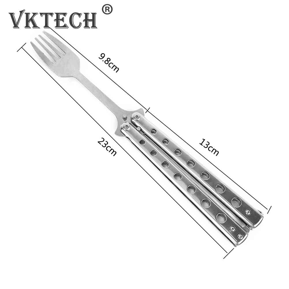 Cuchillo Mariposa Cuchara Tenedor Plegable Balisong Cuchara Tenedor de Entrenamiento Cuchillo Mariposa Entrenador Vajilla para Camping al Aire Libre Herramienta de Cocina