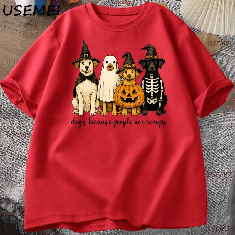 Dogs Because People Are Creepy Tshirt Funny Halloween Dog Mom Tshirt Spooky Vintage Dog Lover Graphic T Shirts Unisexs Clothing S