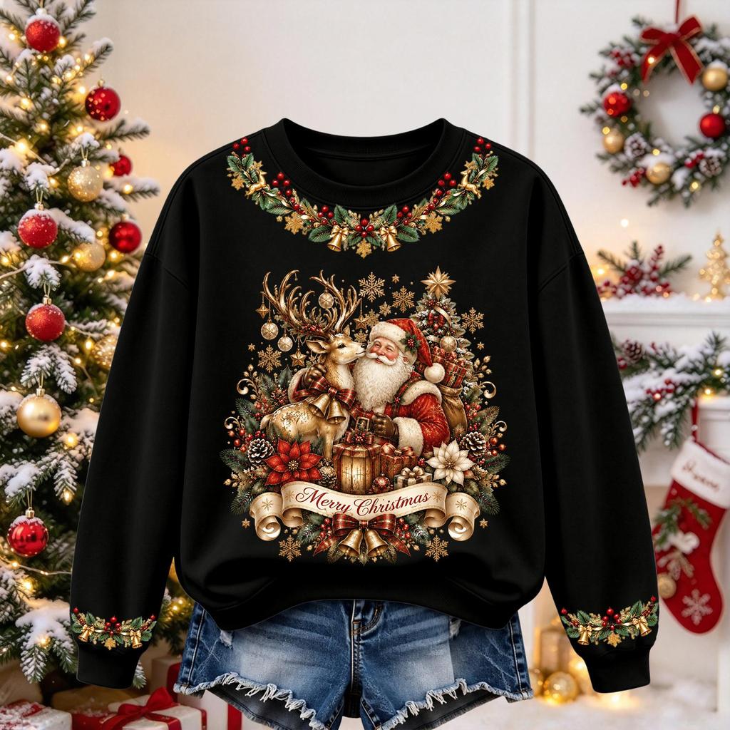Women's Christmas Print Long Sleeve Top Casual Fall Winter Blouse for Holiday and Everyday Wear