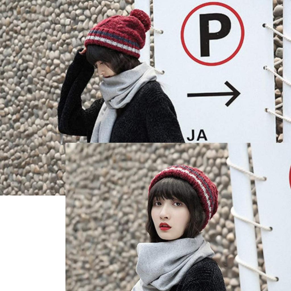 WHITE FANG Knitted Cold CA099 Hat, Hat, Cap, Autumn/Winter, Protection, Pompom, Sports, Snowboarding, Skiing, Women's (02 Red)