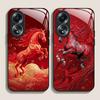 Stylish Chinese-Style Red Horse Print Tempered Glass Phone Case for OPPO Realme 14 13 12 11 10 Pro Plus GT Neo 3 2 X7 Pro Cover