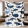 2026 Latest Flannel Blanket 1pc Cozy Ocean Whale-Themed Flannel Blanket - Soft, Breathable 100% Polyester with Vibrant Blue & White Digital Print, All
