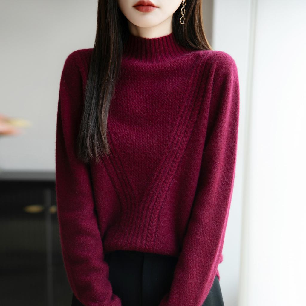 Stickad baslagertröja med halvhög krage för kvinnor, Tjock och varm tröja, Mjuk och bekväm topp för innerlager