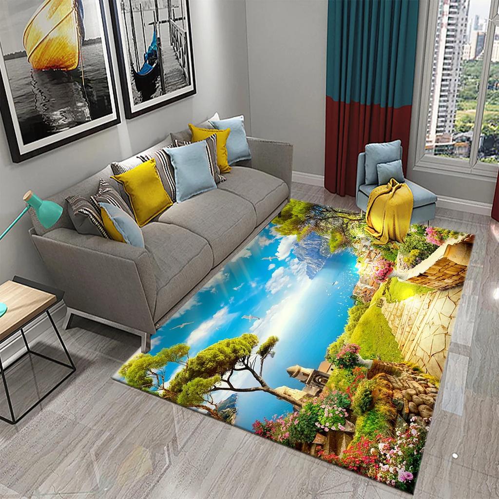 3D Garten Thema Teppich Bunte Blumen und Pflanzen Teppich für Schlafzimmer Bodenmatte Fußmatte Badezimmer Rutschfeste Matte Teppich Heimdeko