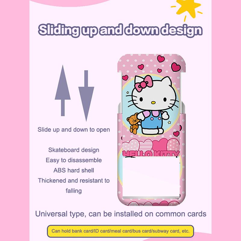 Kawaii Hello Kitty Photo Card Holder Sanrio Kt Cat Telescopic Easy-Pull Buckle Card Sleeves Pendant Meal Card Bus Card Cover