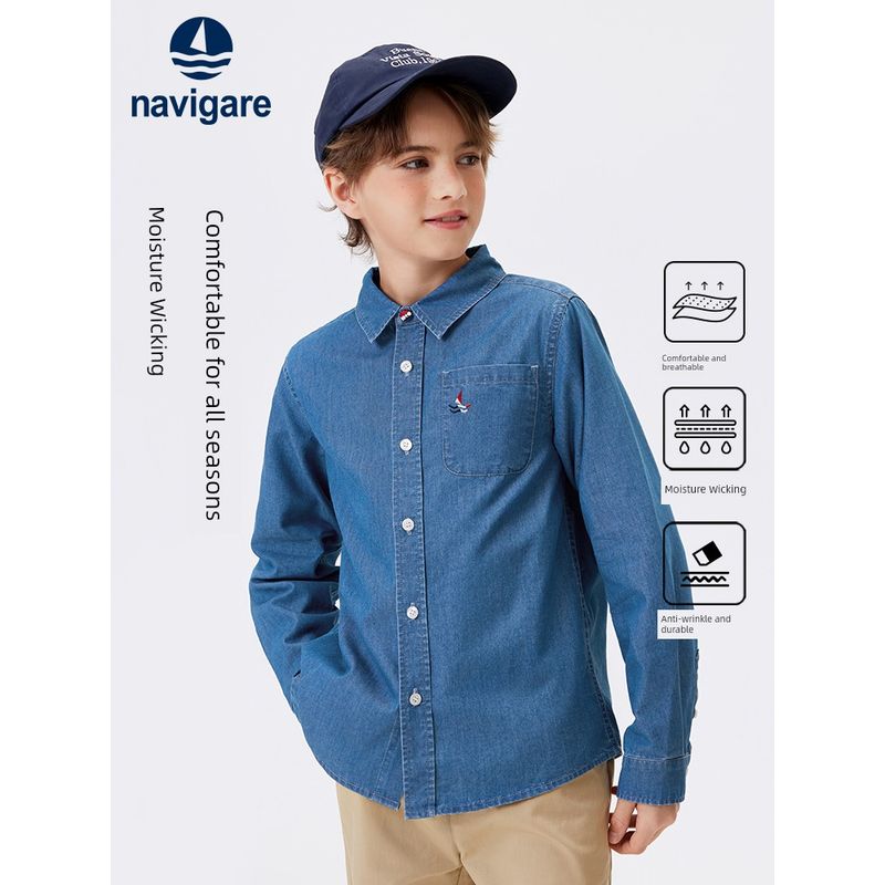 Navigare Italian Small Sailboat 2026 Spring and Autumn New Boys' Tops Versatile Soft Shirts