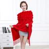 Women's Cashmere Wool Over Size Scarf With Rabbit Fur Ball Collar Winter Rabbit Fur Infinity Scarves Neck Fur Collar Hand Knit