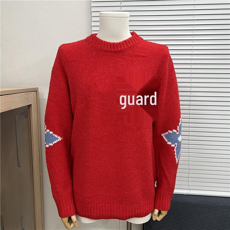 Unisex Trendig Rundhalsad Jacquardulltröja med Broderad Logga - Avslappnad & Mångsidig.