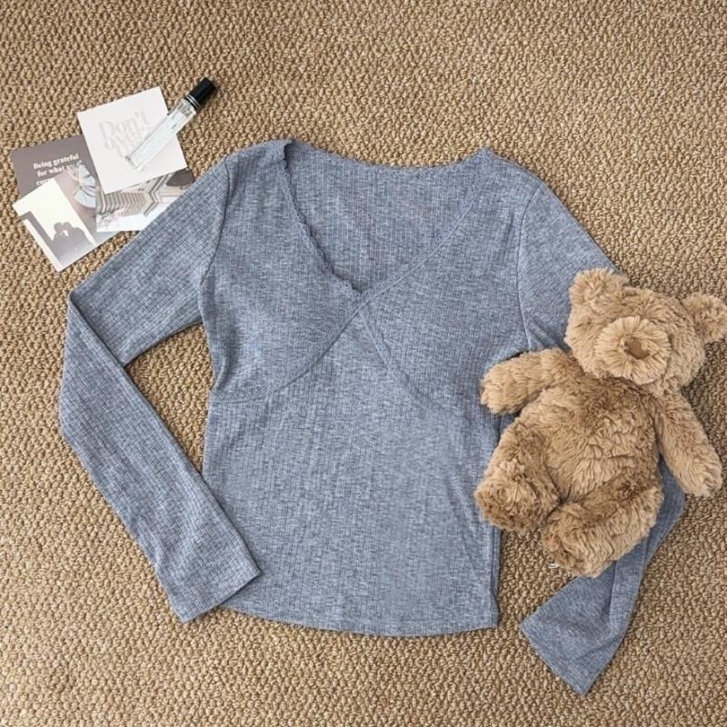 Autumn and Winter V-neck Lace Lace Cashmere Warm Long Sleeve Base Shirt Female Pure Wind Spice Bm Outside To Wear Autumn Clothes Top