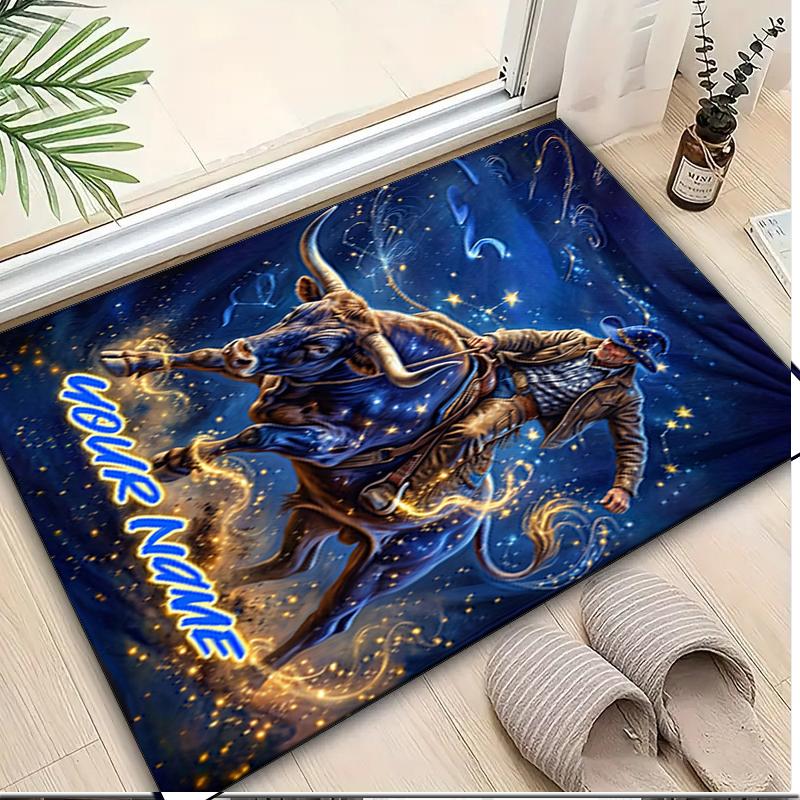 1PC Custom Name Cosmic Bull" Theme Floor Mat Ideal for Living Room, Game Rooms, Office, Bedroom,Floor Mat Playful Design