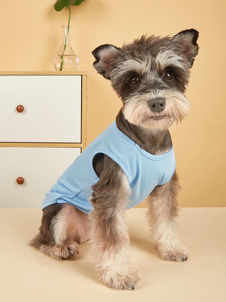 Light Blue Dog Vest with Surfing Shark Print, Breathable Mesh Puppy Tank Top, Cute Cartoon Summer Pet Clothes for Small Dogs